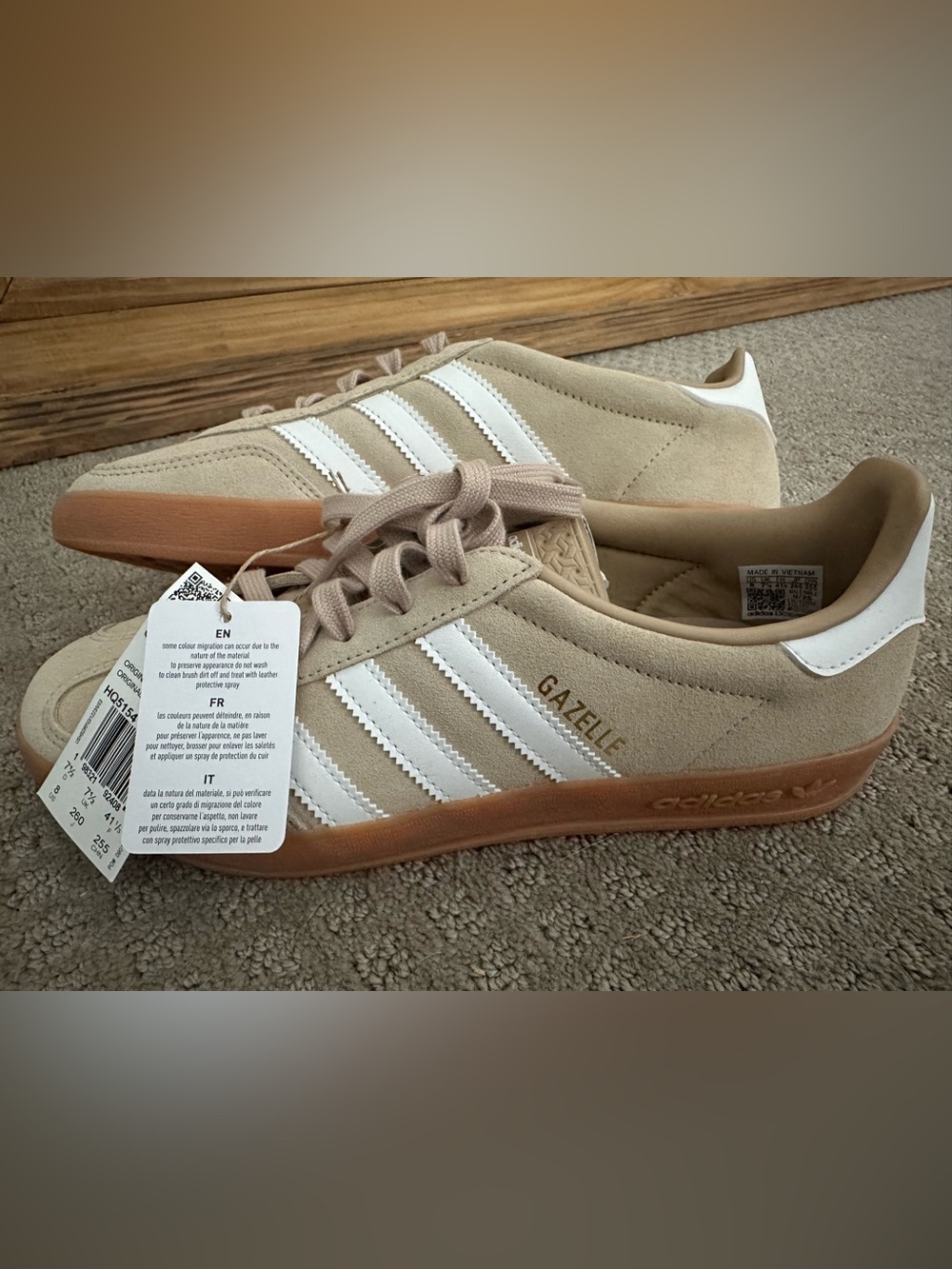 NEW Men’s Adidas Gazelle Indoor Shoes Sneakers Magic Beige Suede size 8